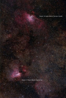 Messier 16 Eagle Nebula (Serpens Cauda) & Messier 17 Swan Nebula (Sagittarius) _ 24 06 2014 _ Martin Dandrea (Innsbruck) _ 1.JPG