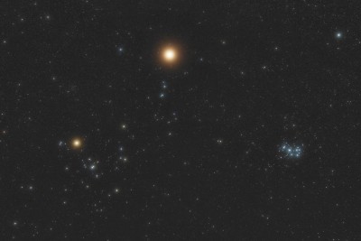 Mars & Aldebaran (Alpha Tau, α Tau, 87 Tauri), Hyades (C 41, Cr 50, Mel 25) + Pleiades (M45, Cr 42, Mel 22) Taurus _ 30 12 2022 _ Gabor Balazs _ APOD.jpg