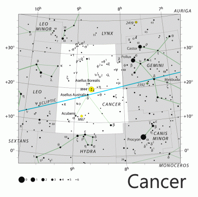 Созвездие Ра́ка (Cancer, Crab, Cancri, Cnc) _ NQ2 _ S = 505.872 sq.° _ №31 _ zodiac №4 _ ecliptic λ 90° _ А.gif