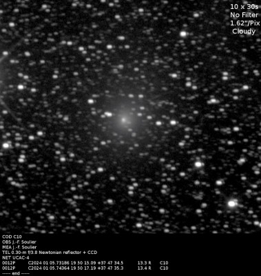 Outburst ↑ _ №10 _ 12P Pons-Brooks (P1812 O1, P1883 R1, P1953 M1) & 12P-A = A fragment _ 17 34 UT _ 05 01 2024 _ Jean-François Soulier (С10) _ 1.jpg