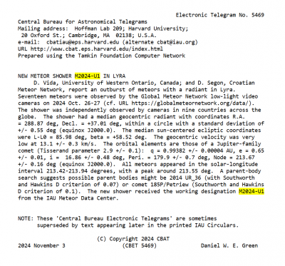 M2024-U1 → new meteor shower → Lyra (S → orange (K0II) trinary star system θ Lyrae (θ Lyr), 21 Lyrae) _ CBET 5469 _ 03 11 2024 _ 1.png